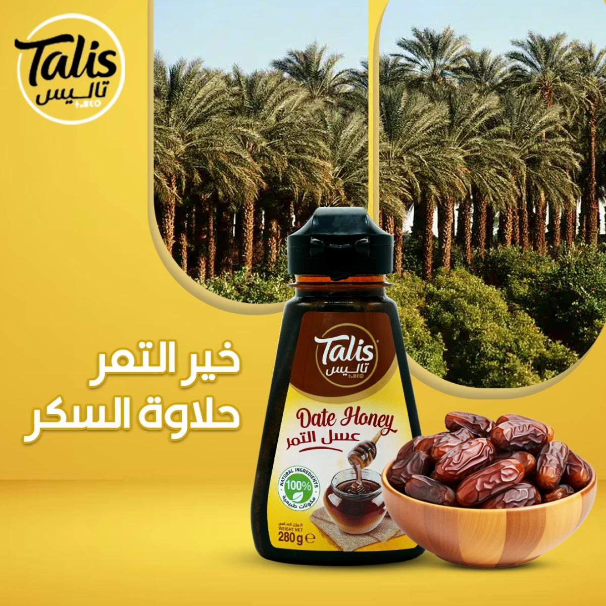 Talis Date Honey 280g – 100% Natural Date Syrup (Dibs) – Squeeze Bottle