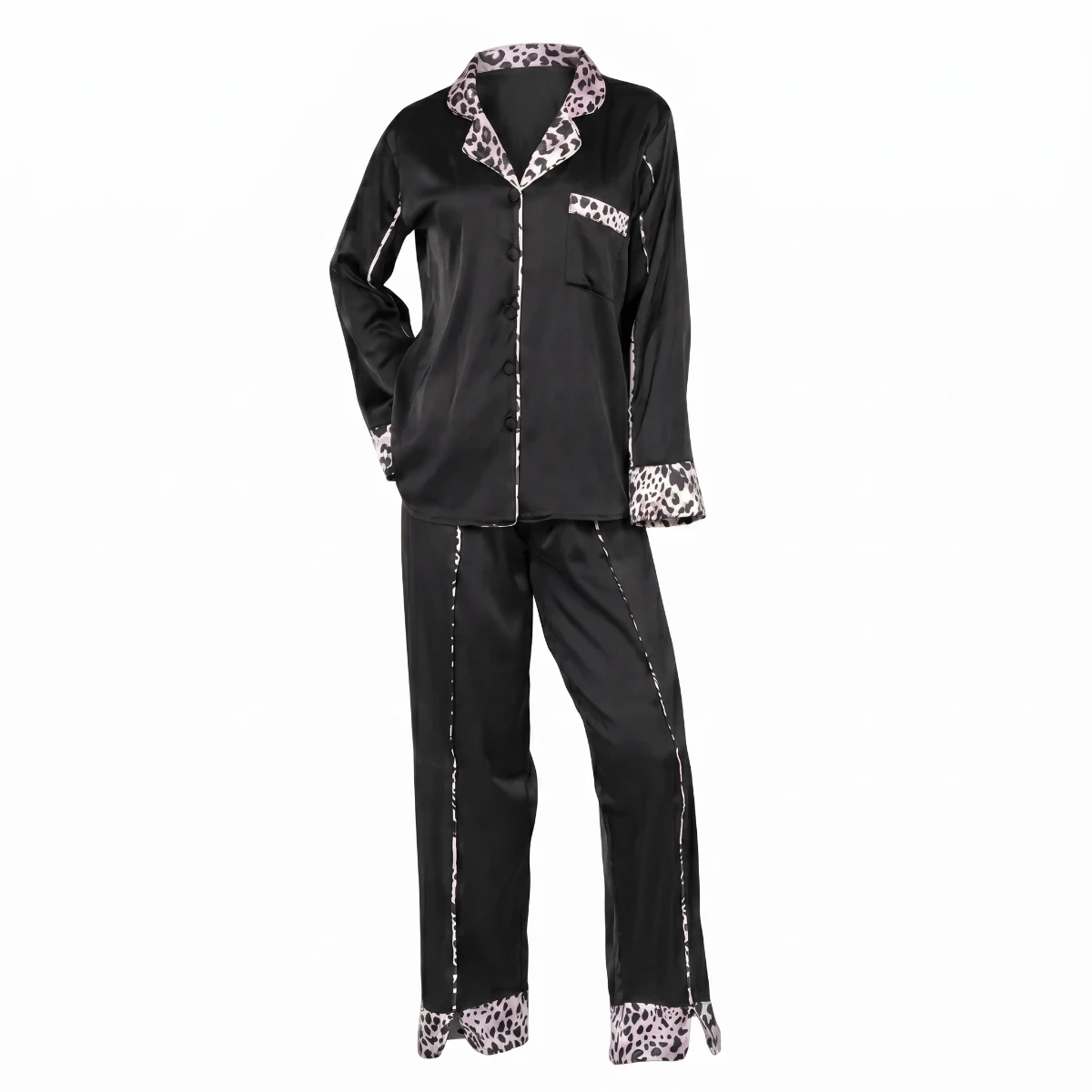 Satin Midnight Leopard Pajama Set 6641 II women's Silk pajama
