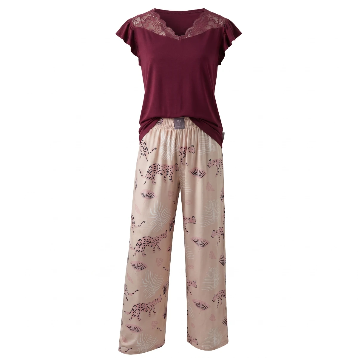 Burgundy Lace Pajama Set 6811 | Women's Viscose Sleepwear Set