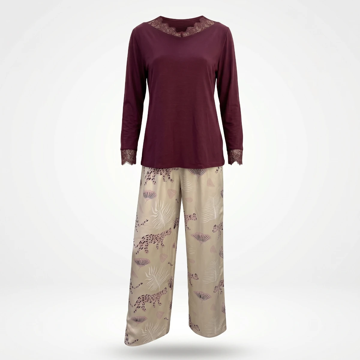 Youlya - Women's Viscose | Sleepwear Set Berry Lace Pajama Set 6806