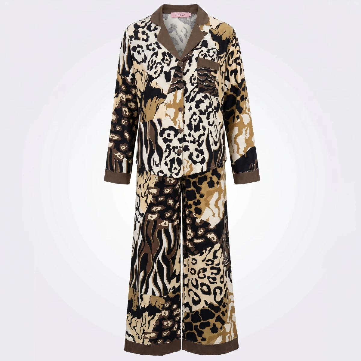 Wild Harmony Button Pajama Set 6826 | Youlya Women's Viscose Sleepwear Set