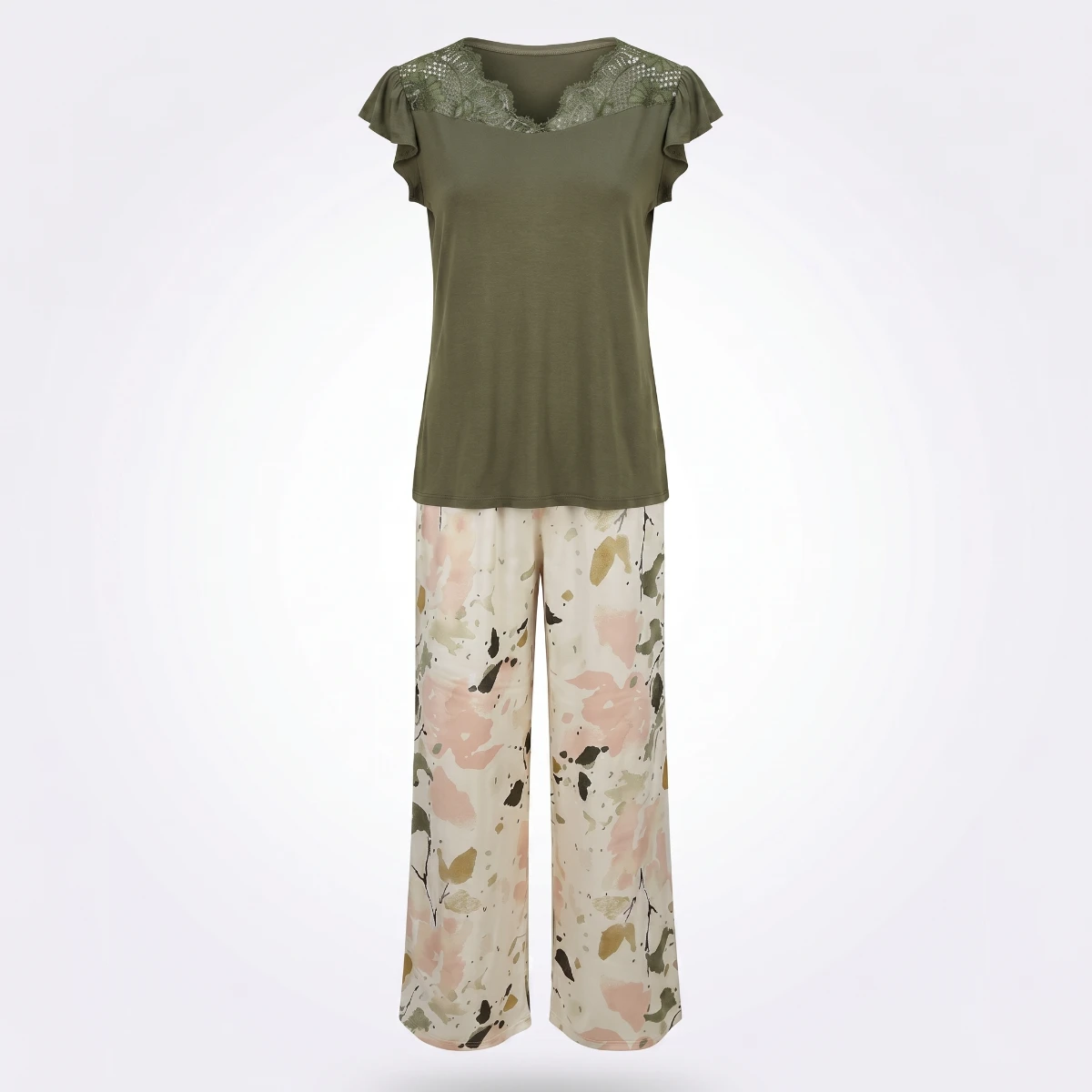 Olive Lace Pajama Set 6810 - Youlya Women's Viscose Sleepwear Set