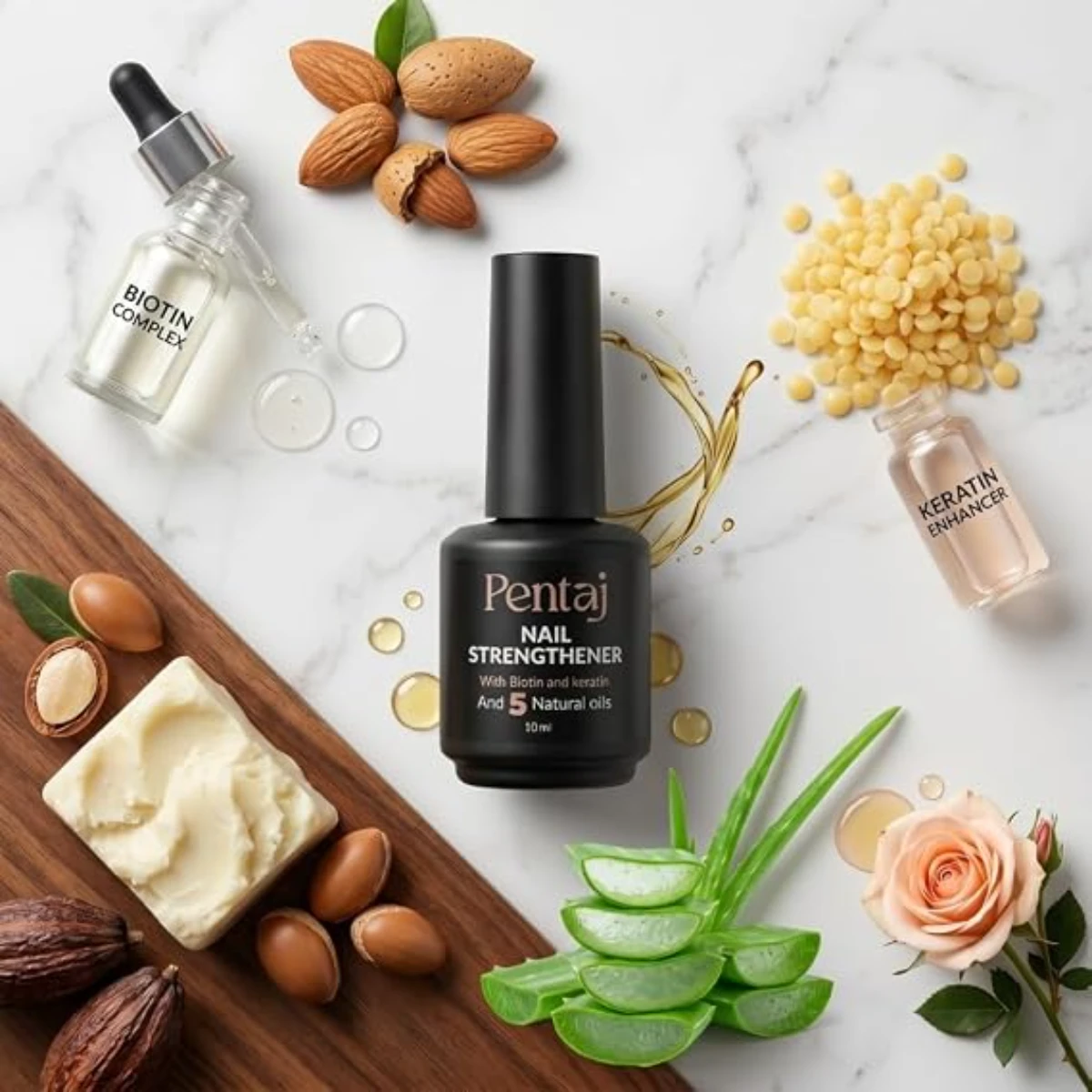 Nail Strengthener with Biotin, Keratin and 5 Natural Oils, Fortifies and Repairs Weak or Damaged Nails 10ml