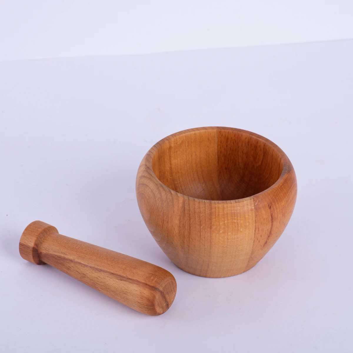 Solid Beech Wood Mortar and Pestle Set - Handcrafted Natural Wooden Spice Grinder - Premium Kitchen Tool