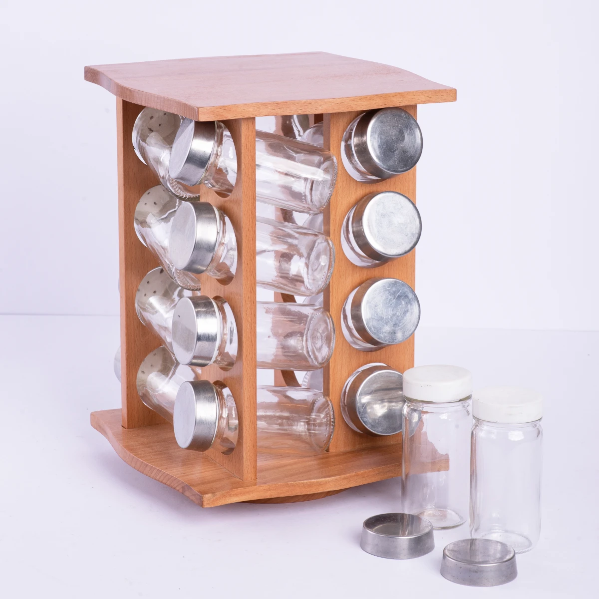 Wholesale Beech Wood Spice Set with 16 Jars | OEM & ODM Kitchen Organizer