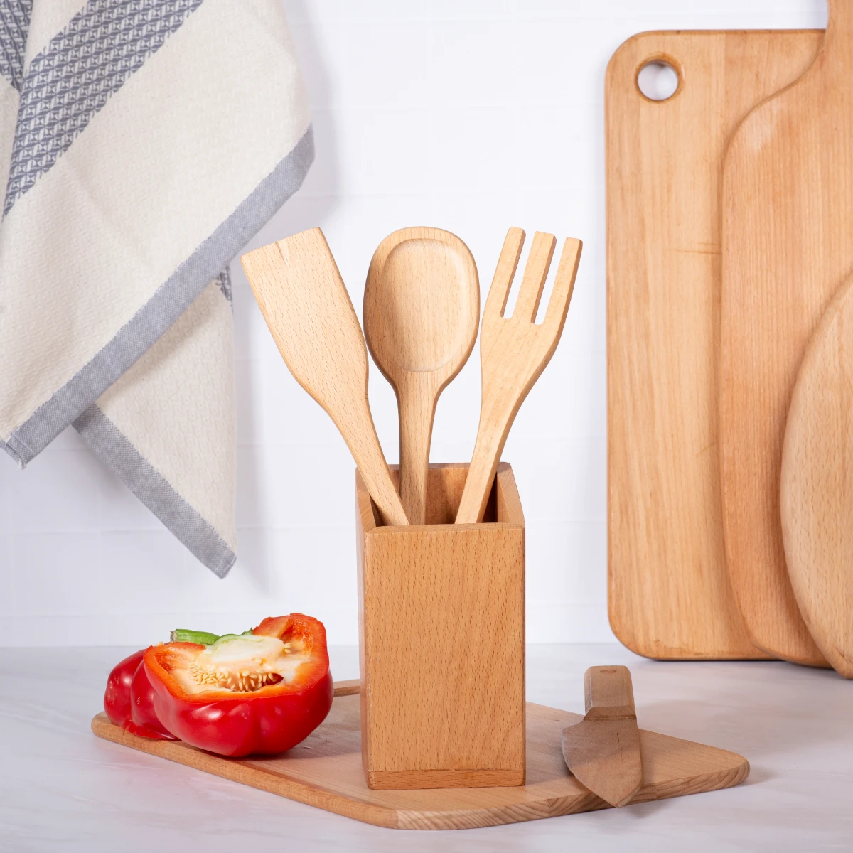 Portable Industrial Serving Wooden Household Kitchen Set Cooking Utensils Wholesale