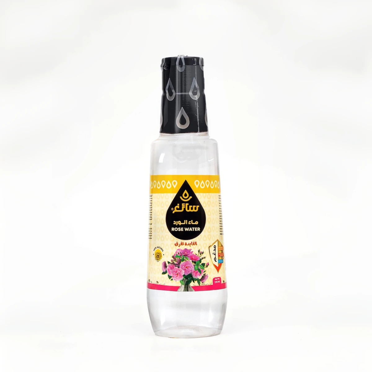 Saegh Rose Water, a versatile 210ml culinary and beauty essential presented in an elegant glass bottle
