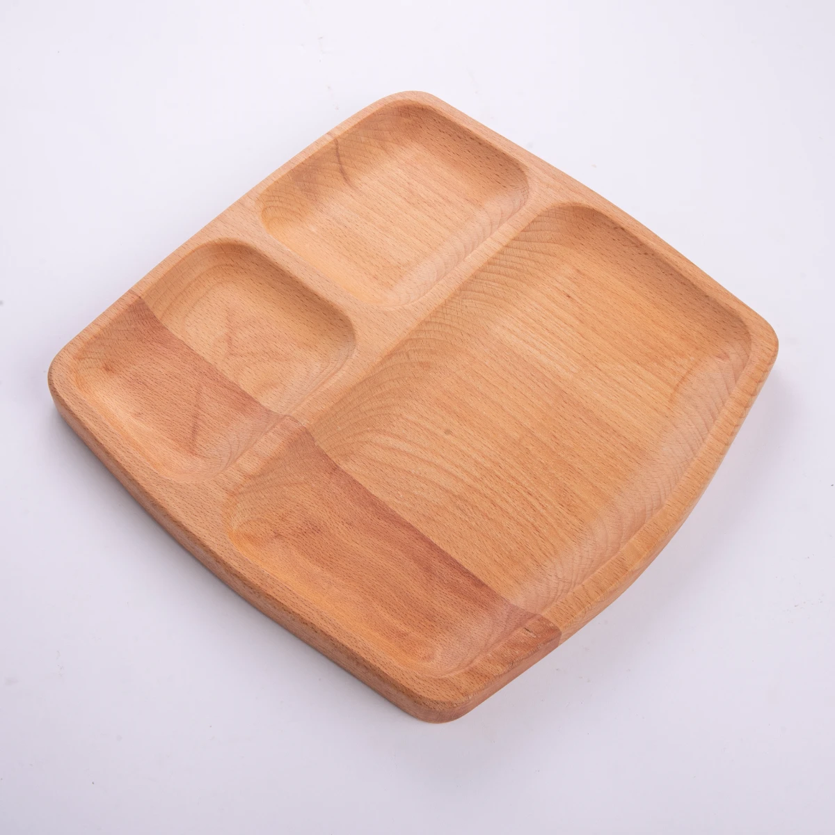 Wholesale Unique Handmade Food Dessert Serving Round Wholesale Beech Wood Divided Plate | 3-Section Square Dining Plate