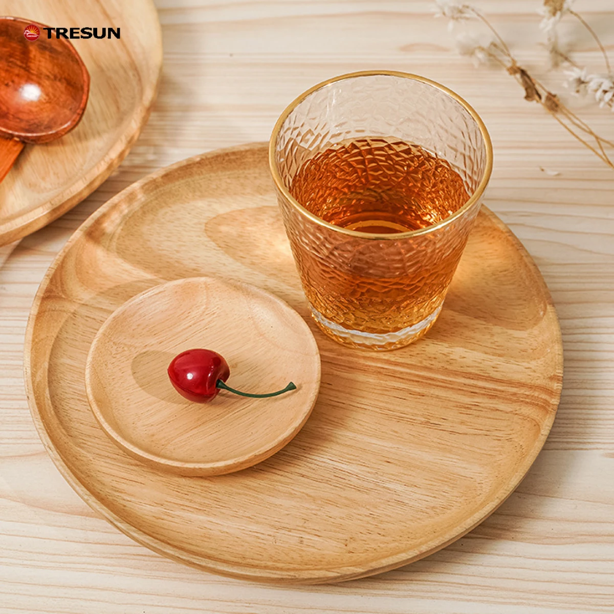 Luxury Beech Wood Round Dinner Plate I Piece Stackable Serving Trays - Eco-Friendly Natural Wood Tableware