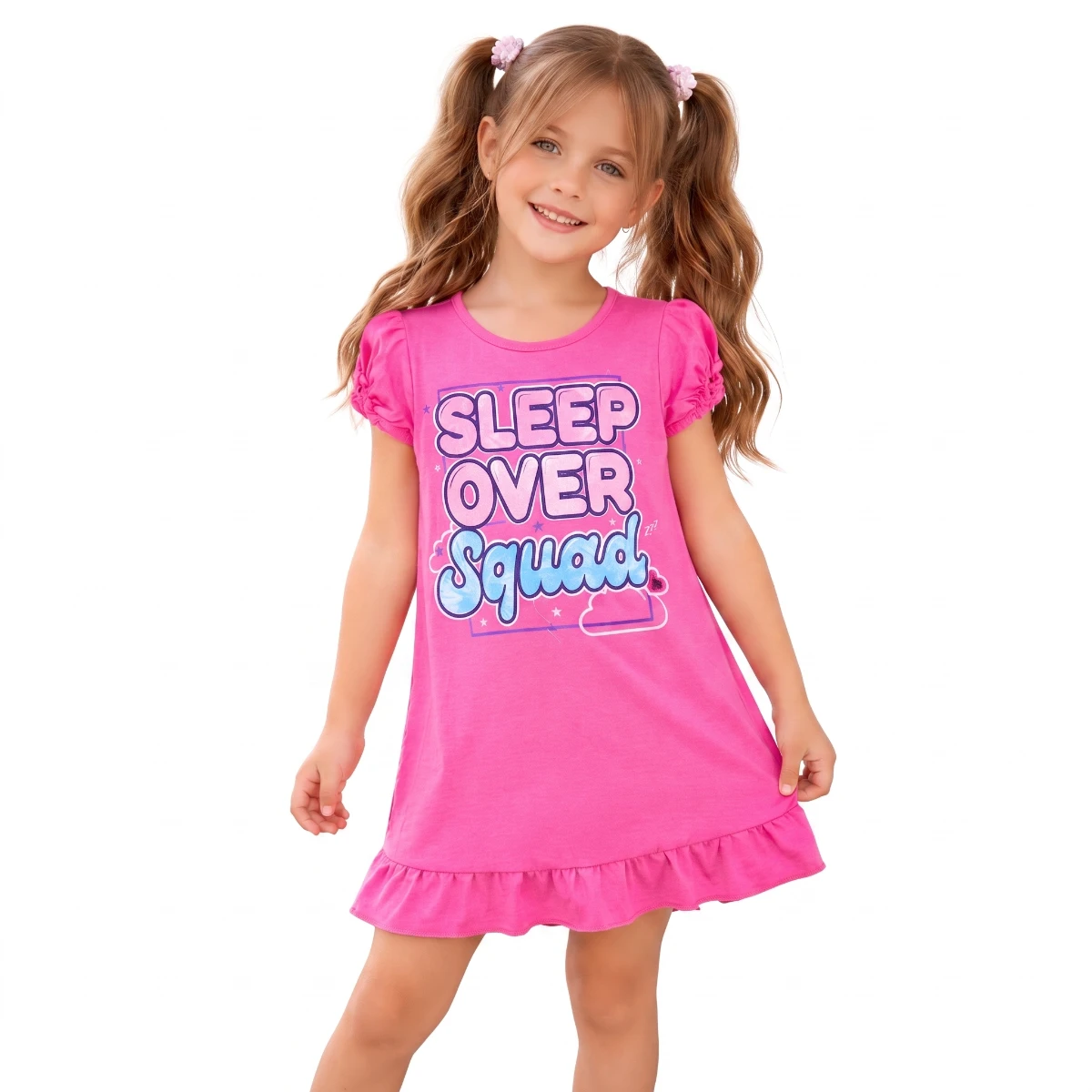 Summer New Style Girls night shirts Middle Large Children Girls' 100% Spun polyester Fiber Nightgown Short-sleeve Breathable Thin