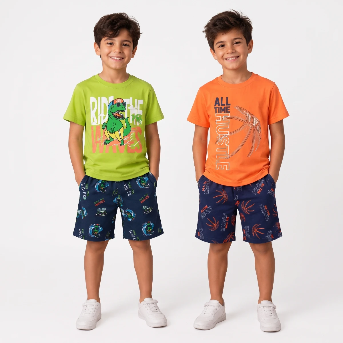 Boys Pajama short sets 170gsm Children100% spun polyester Fiber Nightgown Short sleeve Breathable Thin