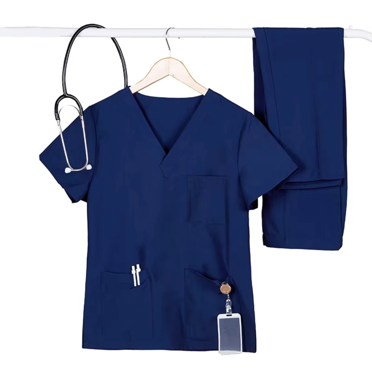 Wholesale Knitted Spandex 4 Way Stretch Tall Size Work Nurse Top Unisex Scrubs Uniforms Sets