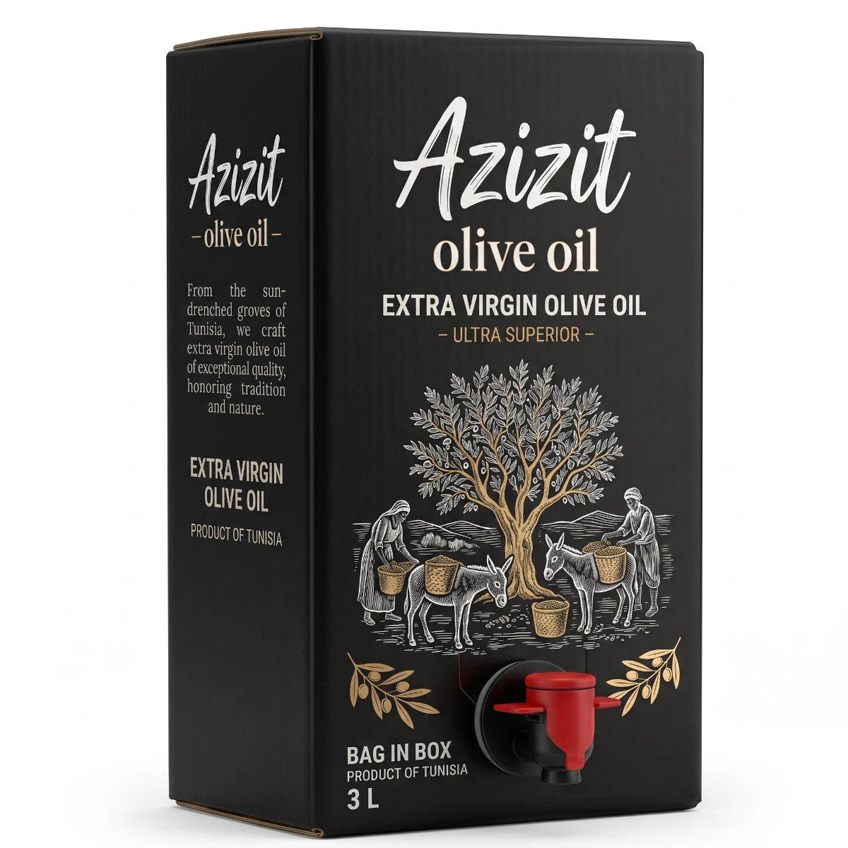 Organic Extra Virgin Olive oil Ultra Superior Tin 3L Azizit Wholesale Intense & Robust 100 % Chetoui & Chemlila Blend