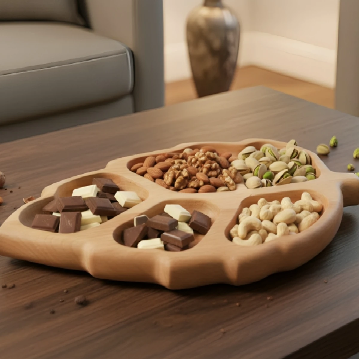 Elegant Luxury Home Large Deep Hotel Divided Kitchen Food Decorative Wooden Tray